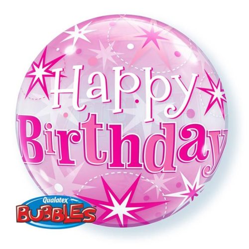 22 Inch Single Bubble Birthday Pink Starburst Sparkel